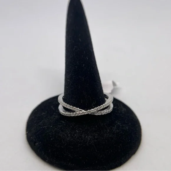 Moissanite Criss Cross Ring Band X Ring Wedding Eternity 925 18K White Gold 1 Ct - Picture 5 of 12